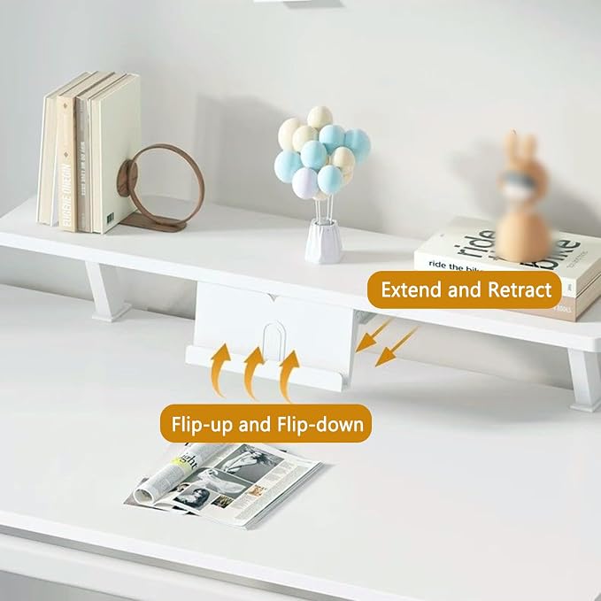 Clamp on Desk Shelf with Reading Stand 23.6x7.8in, Space-Saving Desktop Extender Klemmbares Schreibtisch Organizer Regal Adjustable Floating Desks Shelf for Office, Dorm, Home Desk Organization