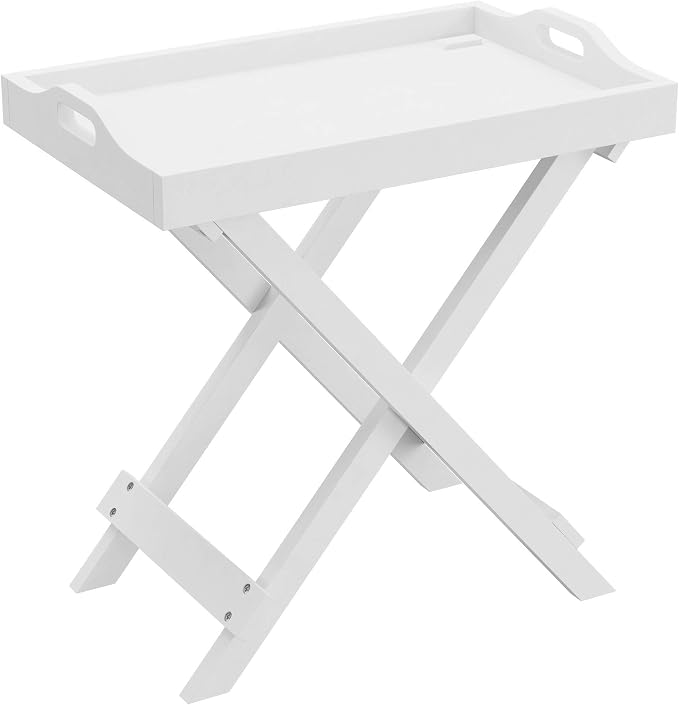 Lavish Home Folding TV Tray Table - Contemporary Side Table with Removable Tray Top for Food Serving, Meals, or Decor in Living Room, Bedroom, or Home Office (White)