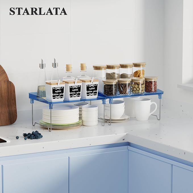 STARLATTA Acrylic Cabinet Organizer Shelf,4 Pcs Stackable Kitchen Counter Shelves,Spice Rack,Countertop Organizers,Clear Plastic Storage Organization for Makeup, Bathroom,Cupboard,Desk,Pantry