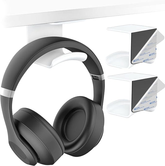 HomeMount Headphone Hook - Adhesive Gaming Headphone Stand Hanger, For Most Headphones - White (2-Pack)