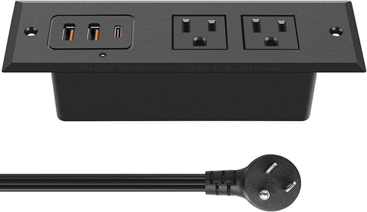 CCCEI Recessed Power Strip with 45 W USB C Port, Fast Charging USB A Port Desk Outlet, Furniture Hidden Charging Station for Side Table, End Table, with 6 FT 45 Degree Flat Plug Extension Cord.