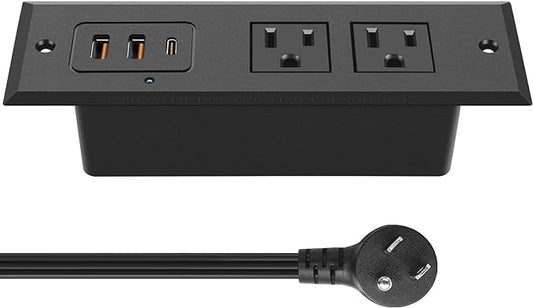 CCCEI Recessed Power Strip with 45 W USB C Port, Fast Charging USB A Port Desk Outlet, Furniture Hidden Charging Station for Side Table, End Table, with 4FT 45 Degree Flat Plug Extension Cord.