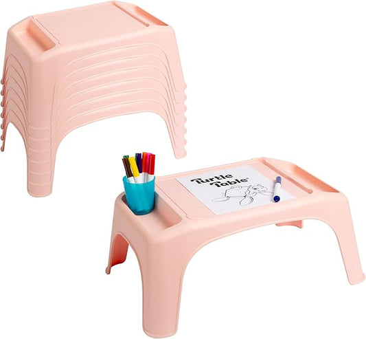 LAPGEAR Turtle Table Kids Flexible Seating Lap Desk Tray with Storage for Snacks, Play, Classroom, and Sensory Activities - Rose Quartz - Pack of 8 - Style No. 20004
