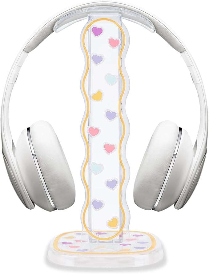 CamyCosy Headphone Holder for Desk, Gaming Headset & Earphone Stand - Clear Love Hearts Pattern Desk Accessory