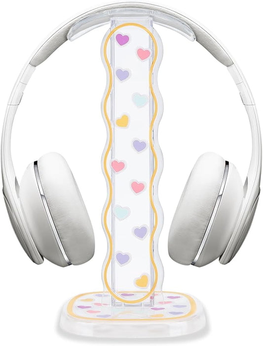 CamyCosy Headphone Holder for Desk, Gaming Headset & Earphone Stand - Clear Love Hearts Pattern Desk Accessory