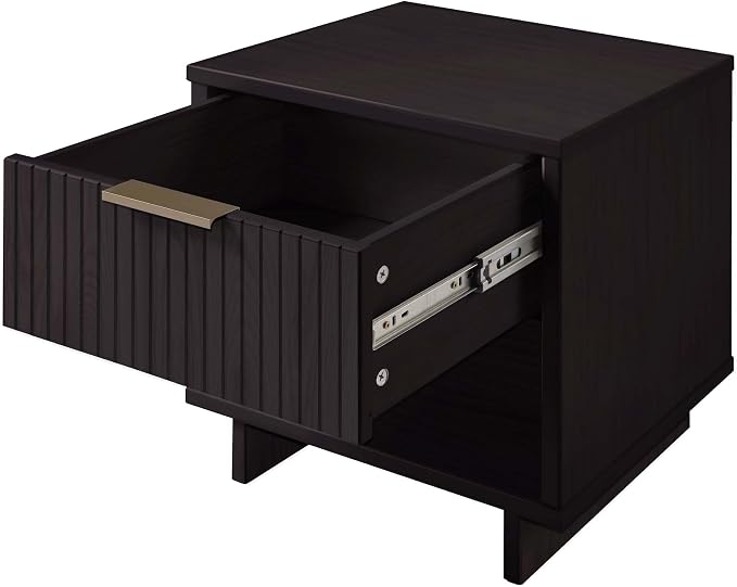 Manhattan Comfort Granville 1-Drawer Nightstand Set of 2, Modern Glam Bedside Table with Ribbed Design and Gold Handles, Ideal for Living Room and Bedroom Use, Black