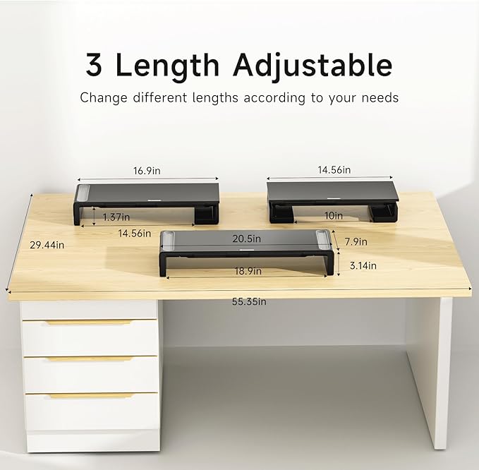 OImatser Monitor Stand Riser with USB 3.0 Hub & Type-C Port, Foldable Adjustable Computer Stand with Storage Drawer, Pen Slot & Phone Holder, Space Saving Laptop Stand for Home Office Desk Organization (Black-3.0 HUB-Adapter)