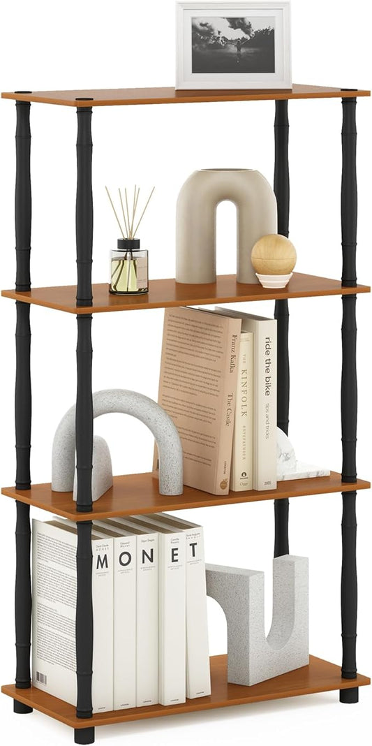 Furinno Turn-N-Tube 4-Tier Multipurpose Shelf Display Rack, Classic Tubes, Light Cherry/Black