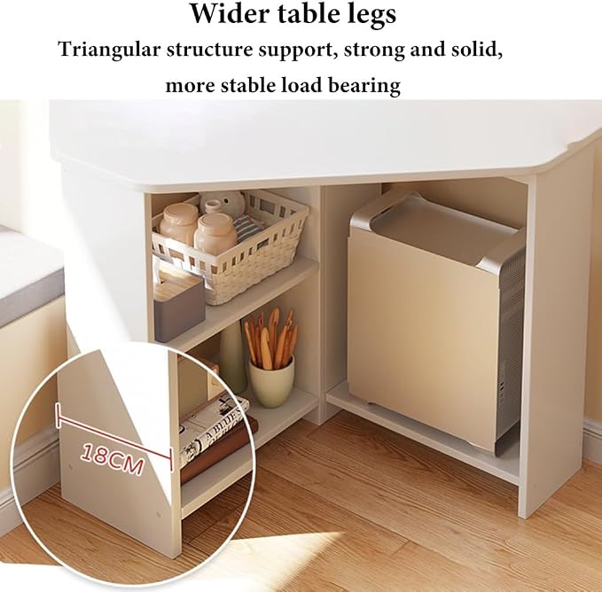 GIZNXBA Corner Desk with 3 Tier Torage Shelves, 90° Triangle Corner Table with CPU Stand for Small Space, Computer Table Makeup Vanity Desk for Home Office Bedroom (Color : /Natural, Size : 57cm)