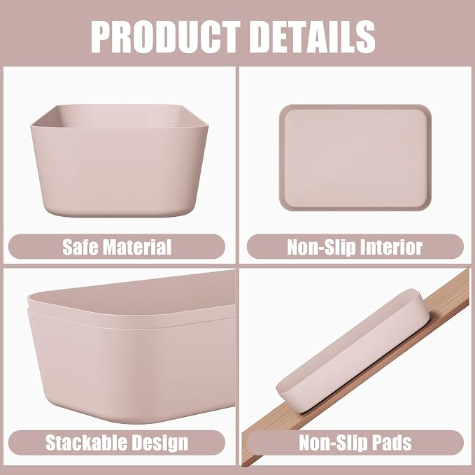 Plastic Drawer Organizers, 18 PCS Bathroom Drawer Organizer Bins, Desk and Vanity Organizer Plastic Tray, Makeup organizer and storage for Bedroom, Kitchen Gadgets Utensils and Office (Pink)