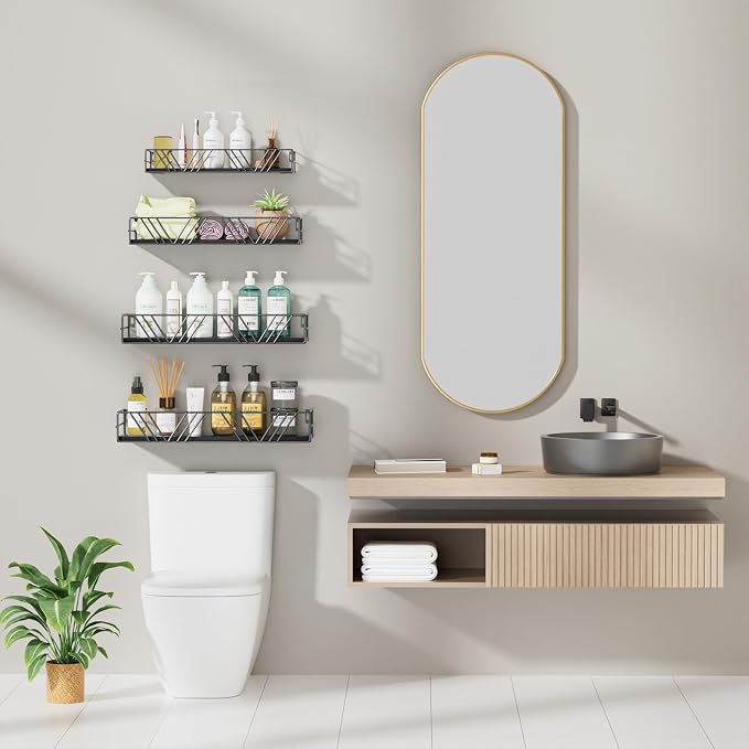 Amaoot Floating Shelves for Wall Set of 4, Different Sizes Mounted Wood Floating Shelf, Wall Shelves for Living Room, Bedroom, Bathroom, Kitchen, Farmhouse Decor, Office