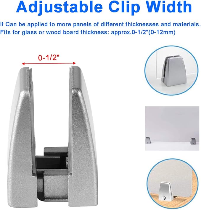 20 PCS Office Desk Partition Support Bracket,Desk Divider Clamp Brackets Shelf Clip Clamp Holder Screen Clip Holders,Desk Privacy Screen Clips Clamps Sneeze Guard Bracket Support 0-1/2" Panel