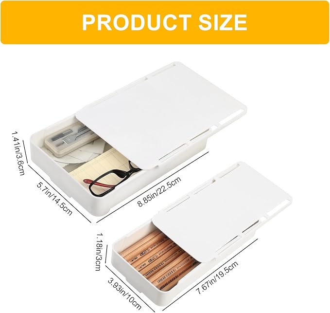 2pcs Under Desk Drawers - Self-Adhesive Hidden Undermount, Slide-Out Storage Organizer for Office & Home (S+L Size)