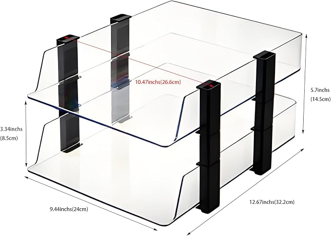 Clear Stackable Paper Tray, 2-Tier Desk Organizer for Office | Clear 2-tier stackable tray. Fits A4/Letter. Office desk storage for home/school. Easy access.
