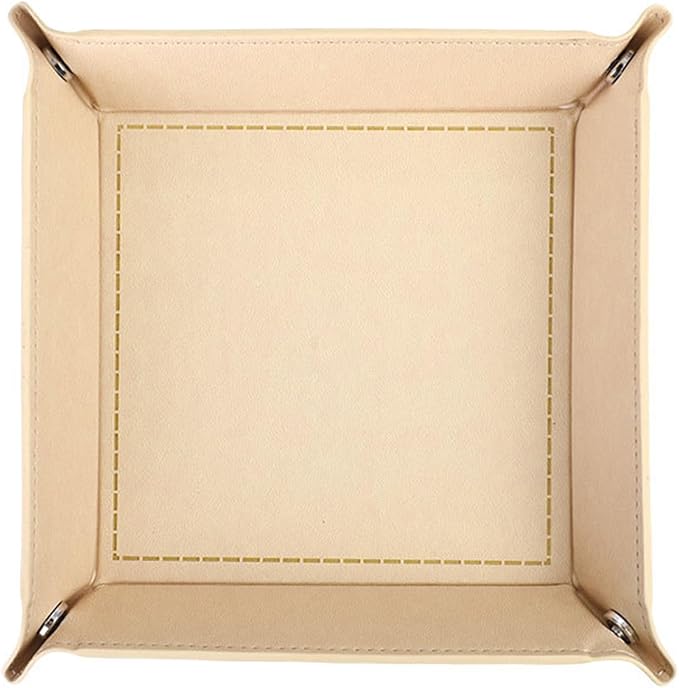 Valet Tray Desktop Storage Organizer – Vegan Leather Catchall Bedside Vanity Tray Nightstand Caddy Holder for Remote Controller, Watch, Keys, Phone, Wallet, Coin, Jewelry, Beige