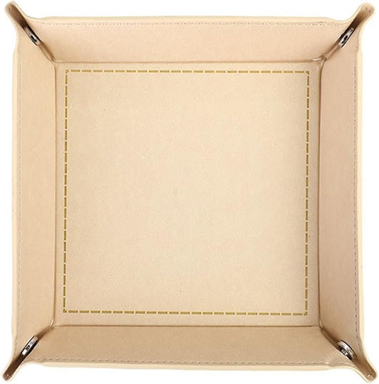 Valet Tray Desktop Storage Organizer – Vegan Leather Catchall Bedside Vanity Tray Nightstand Caddy Holder for Remote Controller, Watch, Keys, Phone, Wallet, Coin, Jewelry, Beige
