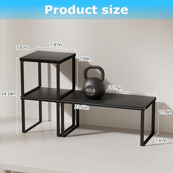 Aothia Desktop Shelf Organizer for Top of Desk, Modular 2-Tier Stackable Wood Storage Shelf, Modular Desk Organizer for Office, Home Workspace & Kitchen Counter, Black