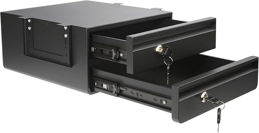 14.17" D Double Under Desk Drawer,Under Desk Pull out Storage Organizer with Lock and Keys,Adjustable Height, Metal Storage Drawer with Slide Extension Mounted Under Flat Wooden Table or Workbench