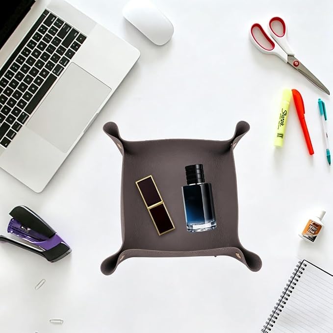 2pc Leather Valet Tray Organizer, Desk Organizer Tray Or Candy Holder, Practical Storage Tool for Travel, Home Or Office (Grey, Large+Extra Large)