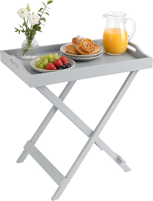 Lavish Home Folding TV Tray Table - Contemporary Side Table with Removable Tray Top for Food Serving, Meals, or Decor in Living Room, Bedroom, or Home Office (Gray)