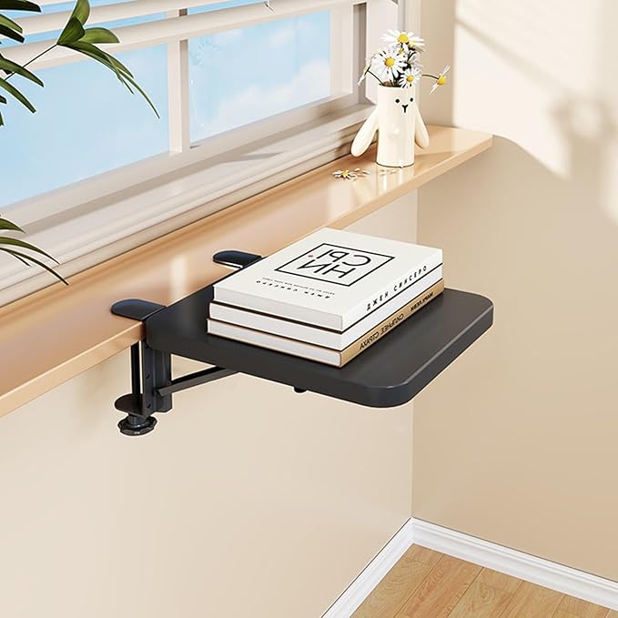 Small Window Sill Extender Clamp, Foldable Desk Extension Table, Removable Desk Clamp Shelf Extender, Countertop Extension for Work/Study(Black)