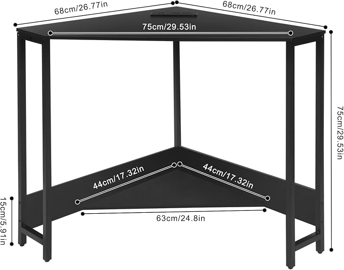 Corner Small Desk with Outlets, Triangle Desk with Storage, for Small Space Home Office, Workstation, Living Room, Bedroom (Black)