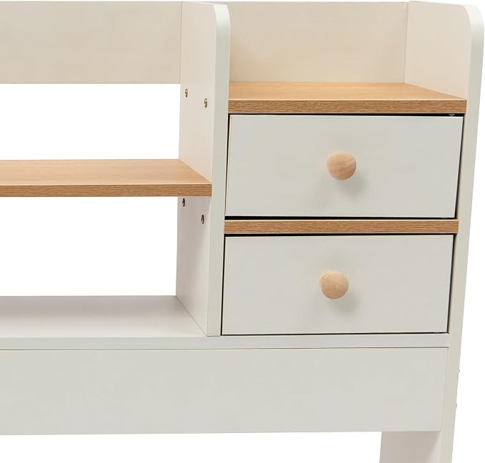 CNCEST Desktop Bookshelf Organizer, Office Shelves Storage Rack, Natural MDF Display Stand Shelf, Office Supplies Home Desk Decor (White)