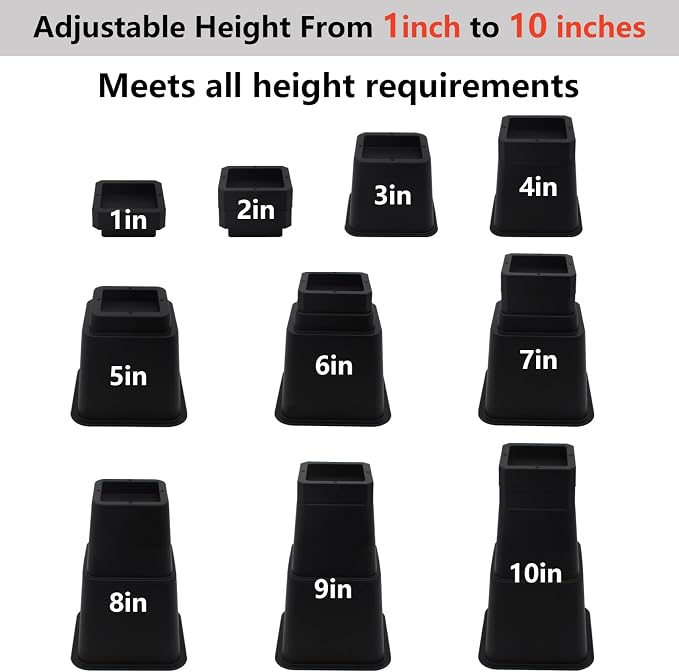 Bed Risers 10 inch Heavy Duty (Set of 4), Furniture Risers | Adjustable Height, Thickened Plastic, Oversized, Suitable for Various Types of Furniture, Available in a Variety of Heights