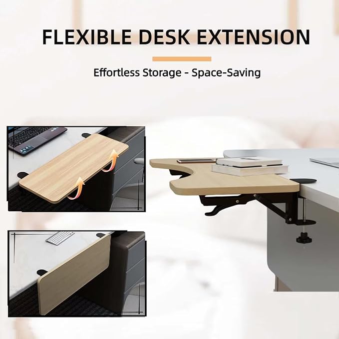 Space Saver Foldable Desk Extension Shelf - Clamp-On Arm Rest Platform for Home Office, Kitchen Counter, or Small Desks
