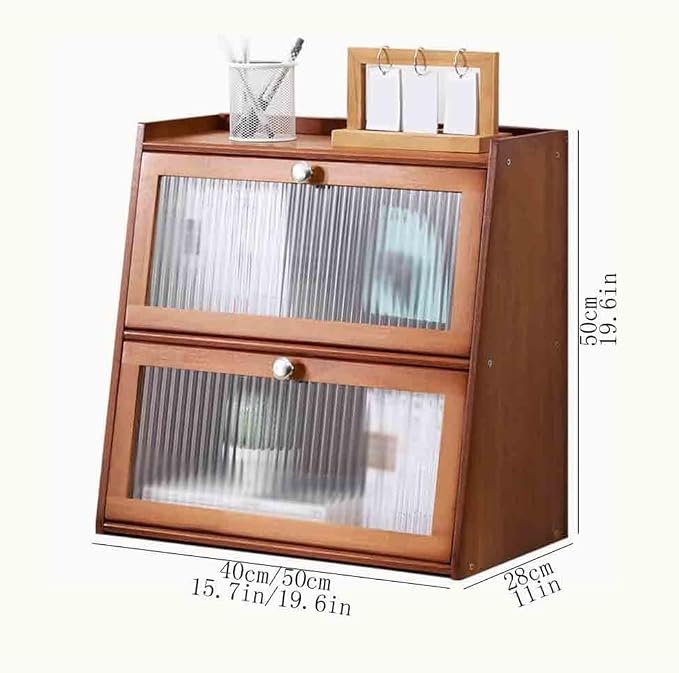 Bookcase Trapezoidal Desktop Bookshelf, with Plastic Flap Door Desk Tidy Organiser, Freestanding Home and Office Supplies Storage Display Shelf(L40xW28xH50 cm)