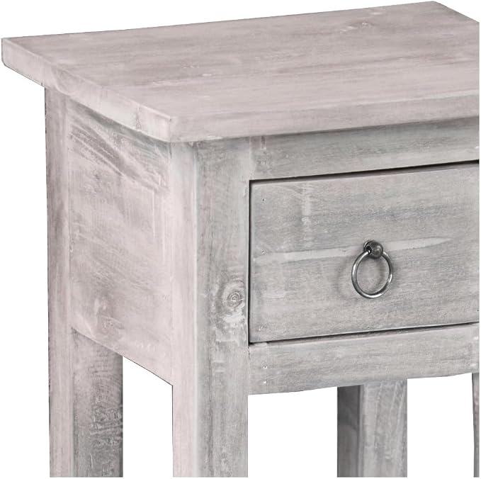 HomeStock Two-Tier Side Table with Drawer - Fully Assembled Narrow End Table Distressed Light Gray