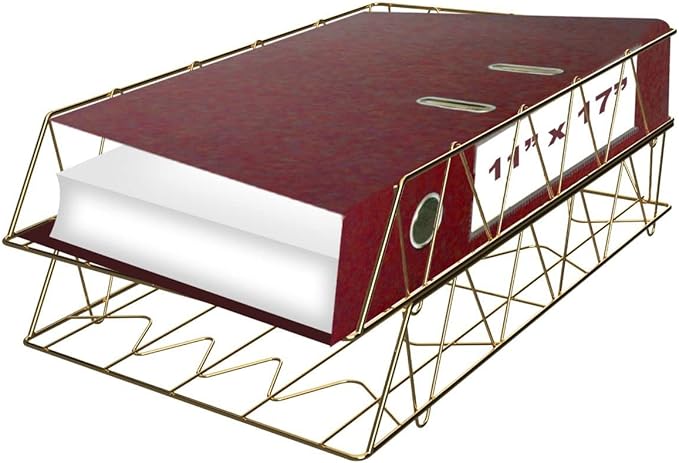 Performore 11x17 Stackable Metal Paper Tray Organizer, 2-Tier Wire Desk Trays for Office & Home, Gold File Holder for Documents, Mail, Folders & Tabloid-Size Paper