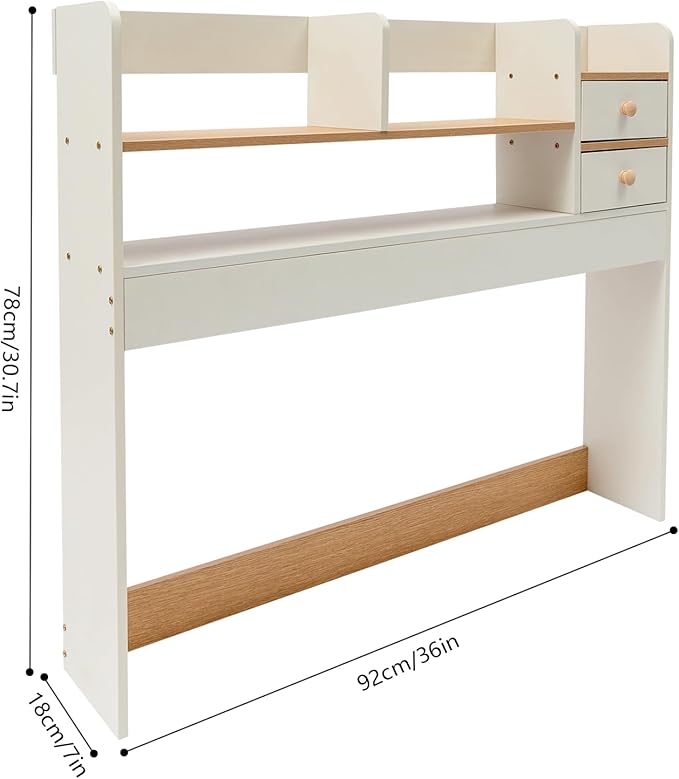 CNCEST Desktop Bookshelf Organizer, Office Shelves Storage Rack, Natural MDF Display Stand Shelf, Office Supplies Home Desk Decor (White)