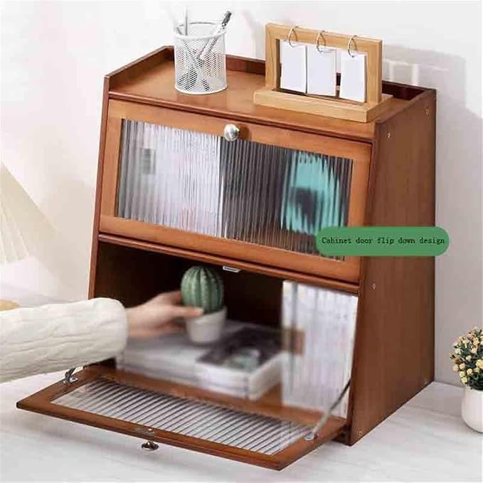 Bookcase Trapezoidal Desktop Bookshelf, with Plastic Flap Door Desk Tidy Organiser, Freestanding Home and Office Supplies Storage Display Shelf(L50xW28xH50 cm)