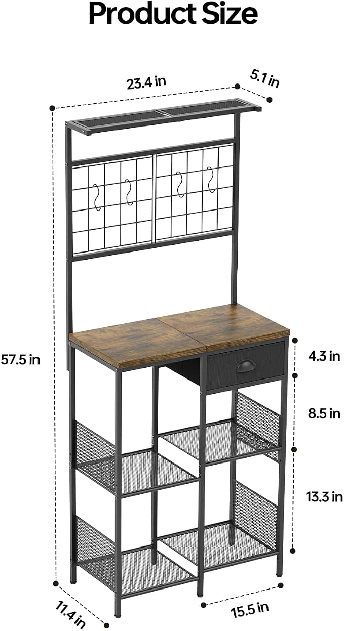 Aduanbang Farmhouse Coffee Bar Cabinet with Storage Drawer, Extended Worktop Corner Station, Home Bar Table for Living Room, Entryway (Brown)