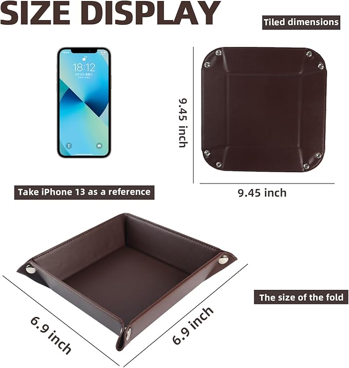 Valet Tray for Men Women 2 Pack - PU Leather Travel Catchall Tray Organizer - Desk Bedside Nightstand Storage Box for Jewelry Key Phone Remote Controller Wallet Watch Glasses Readers -Square