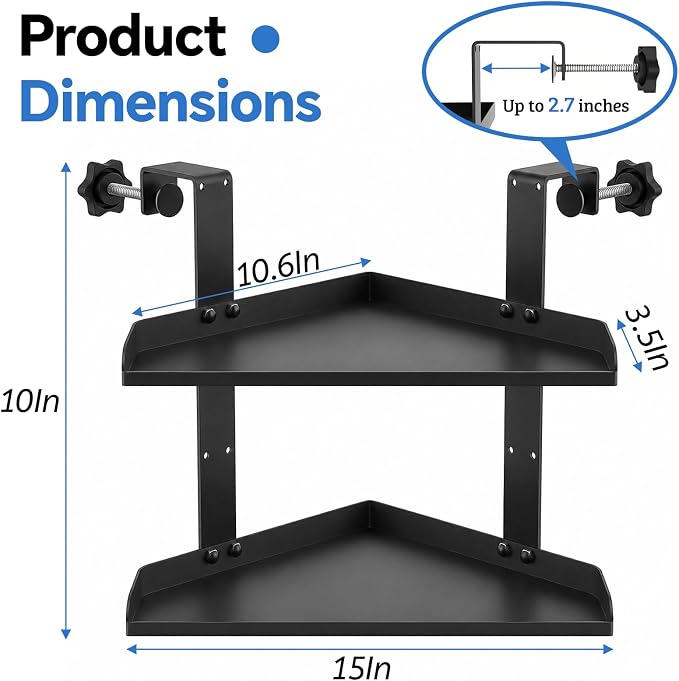 Office Cubicle Shelf, 17 Inch Floating Storage Organizer Rack, Knob Tension Mount No Drill Hanging Cubicle Shelf with Adjustable Hooks,Black 1 Pack
