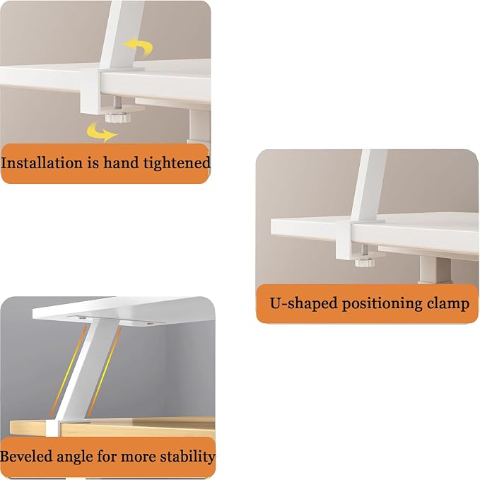23.6x7.8 in Clamp on Desk Shelf, Adjustable Floating Desks Shelf with Reading Stand Space Saving Desktop Extender Storage Organizer for Office, Dorm, Home Desk Organization, White