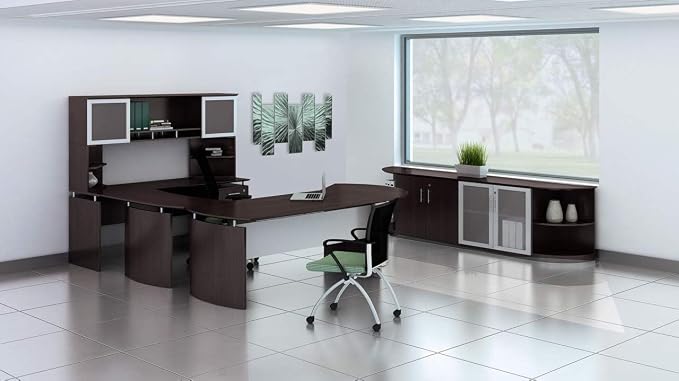 Pemberly Row Contemporary Left-Hand U-Bridge, 48" W x 24" D x 29.5" H, Laminate Construction, Mocha Finish, Versatile Office Furniture for Indoor Workspace Configuration