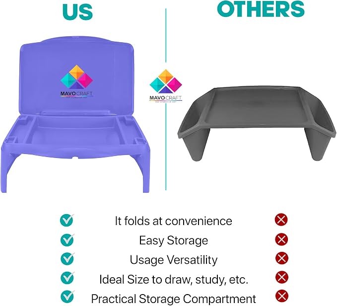MAVOCRAFT Foldable Kids Lap Tray with Storage - Portable Lap Desk Kids & Adults - Kids Lap Desk for Breakfast in Bed, Serving Tray, Car Desk & Gaming (Purple)