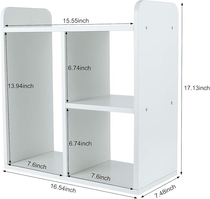 PAG Desktop Shelf Freestanding Wood Small Bookshelf Desk Supplies Organizers and Accessories Storage Display Rack Office Decor for Women, White