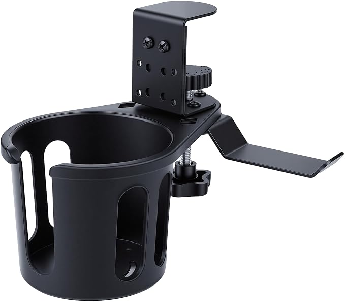 DecBeLiv 360° Rotating Cup Holder wiht Hook Under Desk Anti Spill Space Saving for Home Office Camping