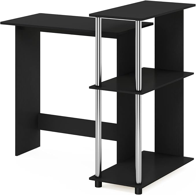 Furinno Abbott Corner Computer Desk with Bookshelf, Americano/Chrome