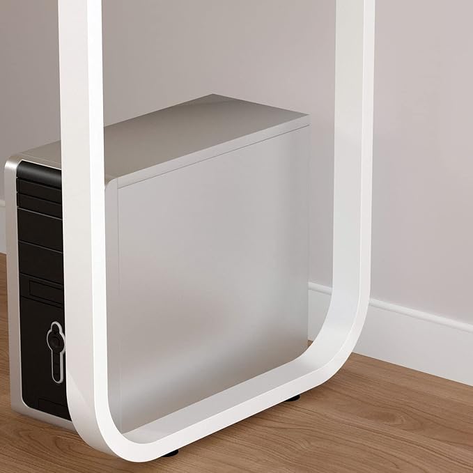 Homsee Home Office Computer Desk Corner Desk with 3 Drawers and 2 Shelves, 54 Inch Large L-Shaped Study Writing Table with Storage Cabinet - White