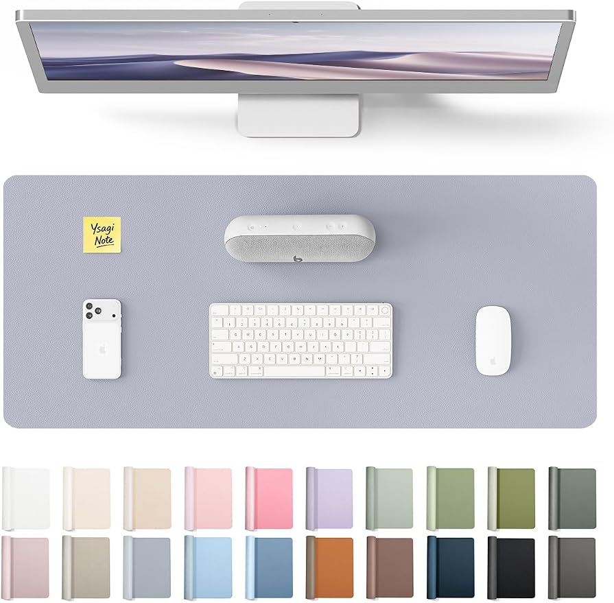 YSAGi Leather Desk Pad Protector, Office Desk Mat, Large Mouse Pad, Non-Slip PU Leather Desk Blotter, Laptop Desk Pad, Waterproof Desk Writing Pad for Office and Home (Soft Lavender, 23.6" x 13.8")