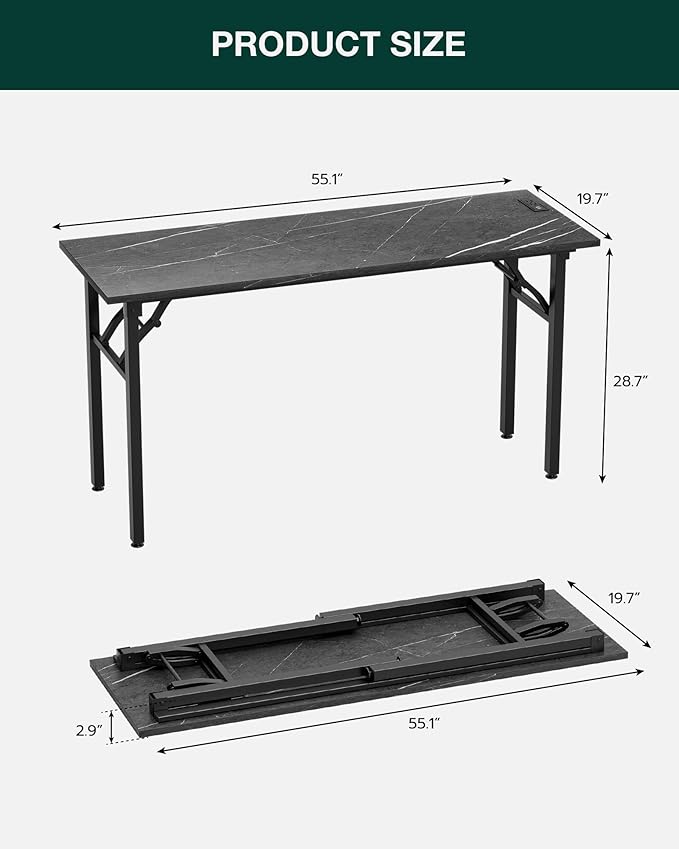 Frylr Small Folding Computer Desk – Portable 55.1 Inch Foldable Laptop Table, Collapsible and Compact for Easy and Fast Setup, Lightweight for Small Spaces, Home Craft and Study Use, Marble Greige