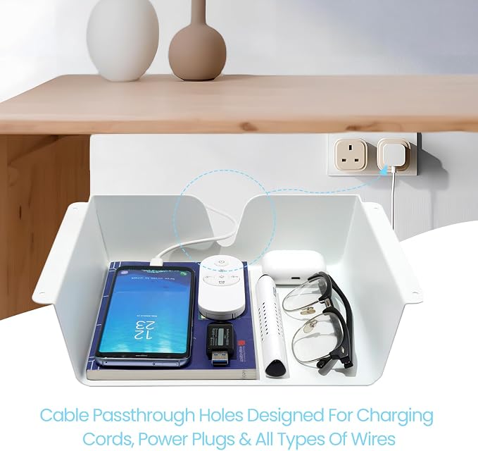 KHAMAL Under Desk Storage Shelf 2 Pack - Under Desk Drawer with Built in Cable Management for Home, Office, Gaming Setups, Kitchen (White)