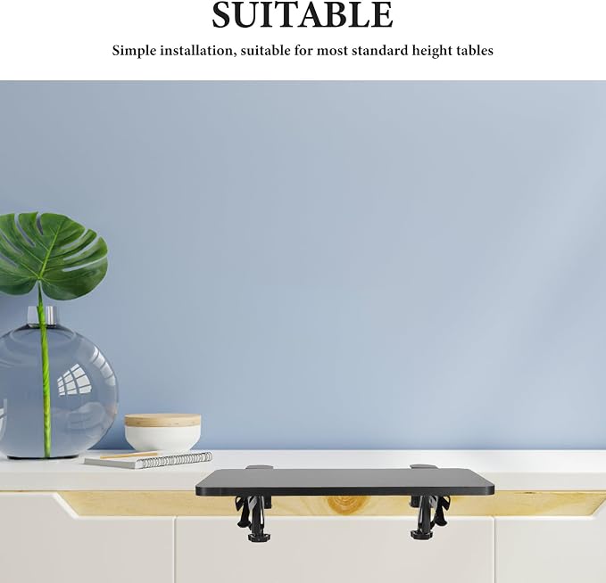 Clamp On Desk Extension Tray Detachable Shelf Extender for Keyboard and Office Supplies - 90° Foldable Side Table Extension Board for Home Office