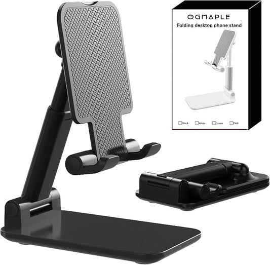Phone Stand for Desk Cell Phone Holder Stands for iPhones, Black | Mini, Cute, Portable, Fully Foldable, Under 8" Devices, All Smart phones, Office Accessories