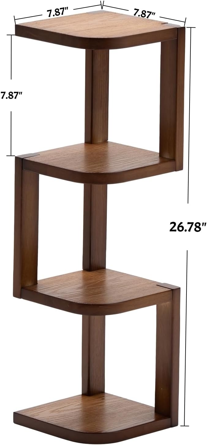 Corner Shelf Stand Desk Organizer,26.8" H Rubberwood Brown Rack for Small Spaces, Bedroom,Home Office,Kitchen,Bathroom (Walnut, 4 Tier)